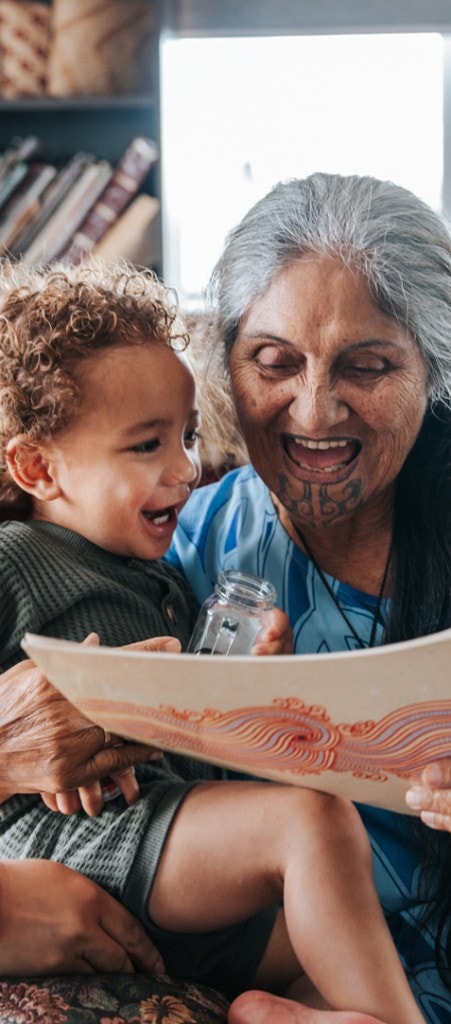 Grandmother reading with grandchild